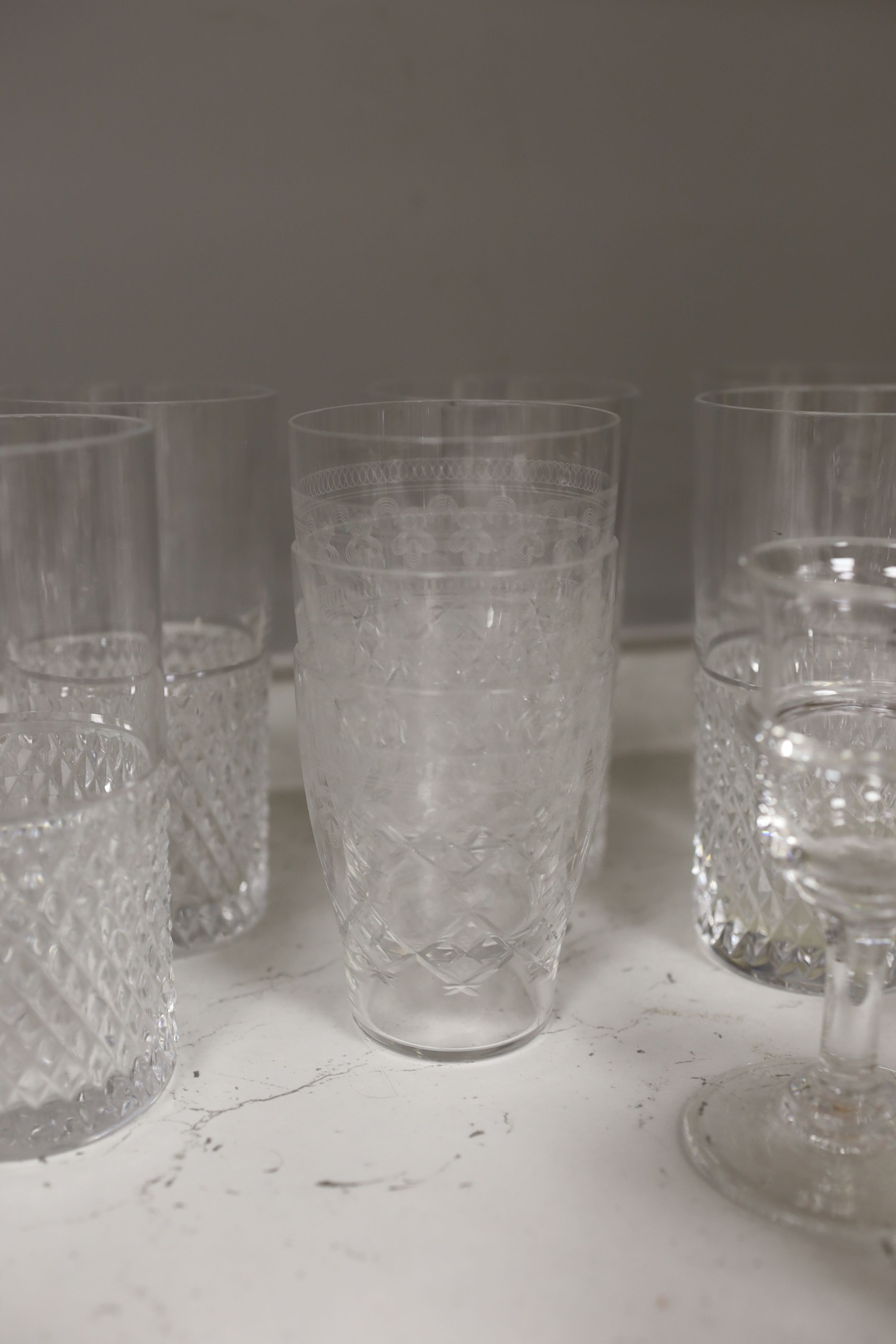 A set of six Val St. Lambert glass tumblers together with other drinking glassware (qty)